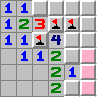 Find three mines. The 4 effectively becomes 1 and the 2 effectively becomes 1. Use 1-1-X to open the third square then open the pink squares.